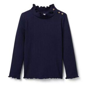 Janie and Jack Ribbed Ruffle Trim Turtleneck Navy Blue Long sleeve 18-24 mos EUC